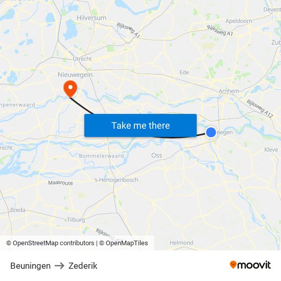 Beuningen to Zederik map