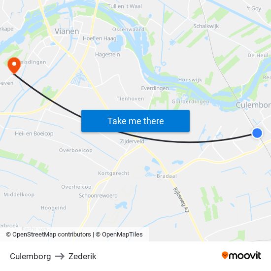 Culemborg to Zederik map