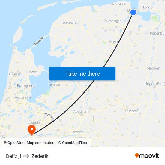 Delfzijl to Zederik map