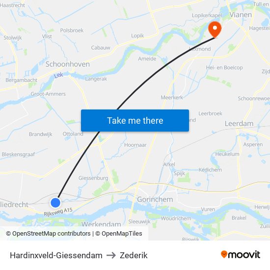 Hardinxveld-Giessendam to Zederik map