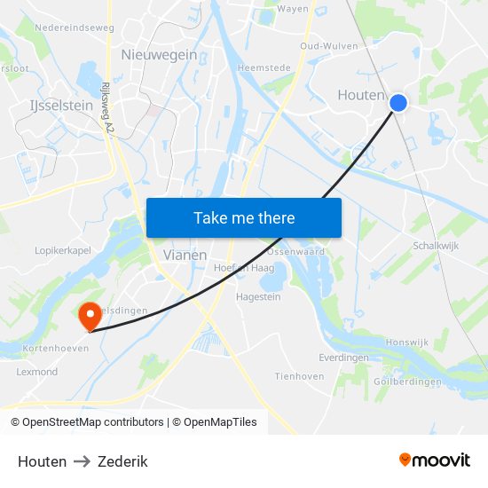 Houten to Zederik map