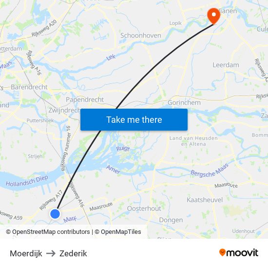 Moerdijk to Zederik map