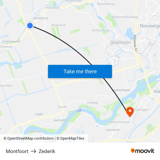 Montfoort to Zederik map