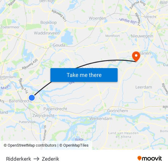 Ridderkerk to Zederik map