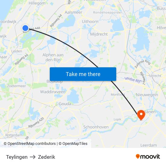 Teylingen to Zederik map