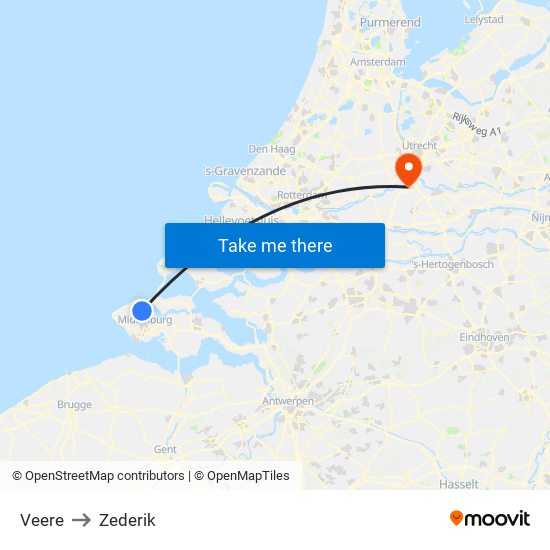 Veere to Zederik map