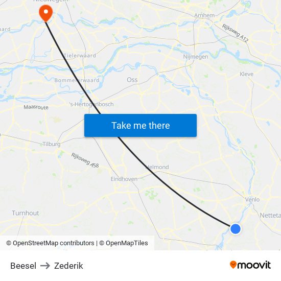 Beesel to Zederik map