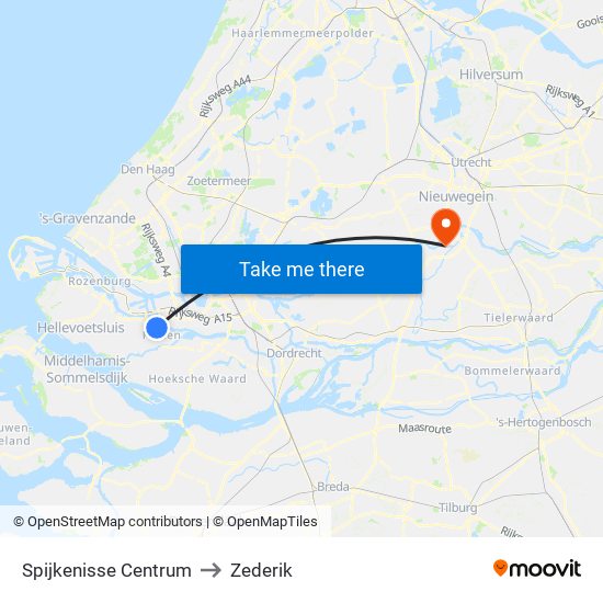 Spijkenisse Centrum to Zederik map