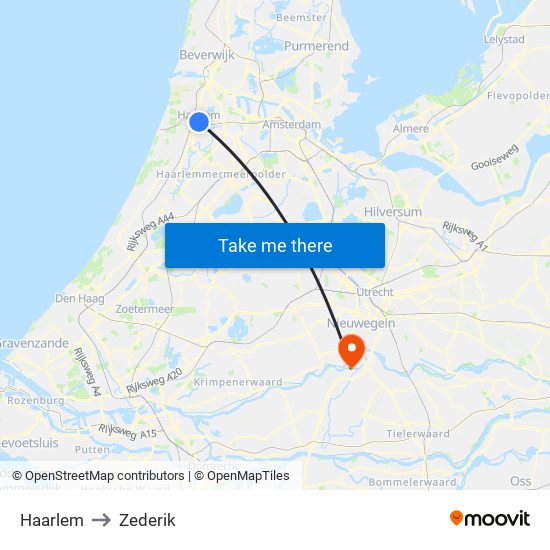 Haarlem to Zederik map