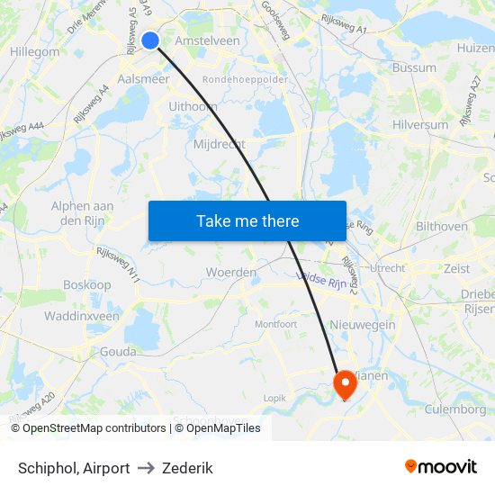 Schiphol, Airport to Zederik map