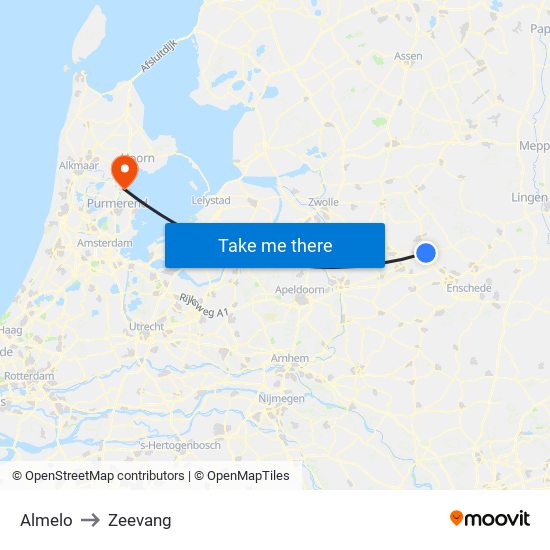 Almelo to Zeevang map