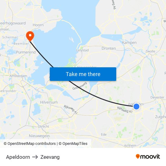 Apeldoorn to Zeevang map