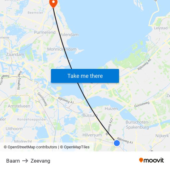 Baarn to Zeevang map