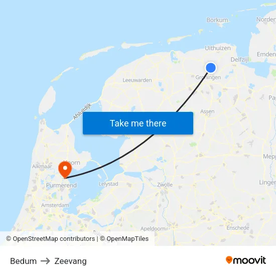 Bedum to Zeevang map