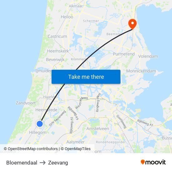 Bloemendaal to Zeevang map