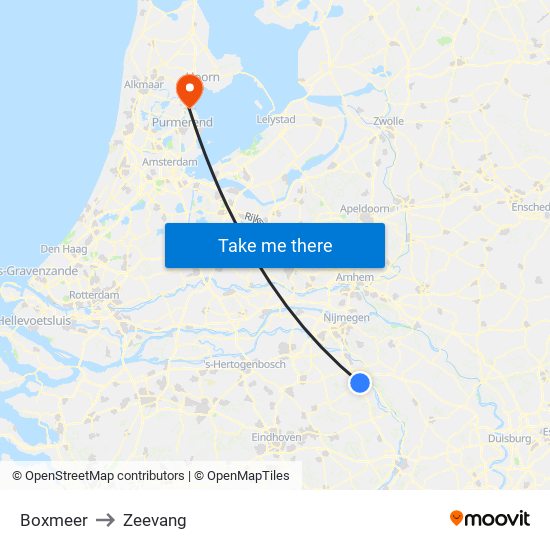 Boxmeer to Zeevang map