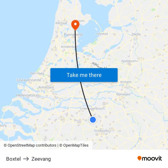 Boxtel to Zeevang map