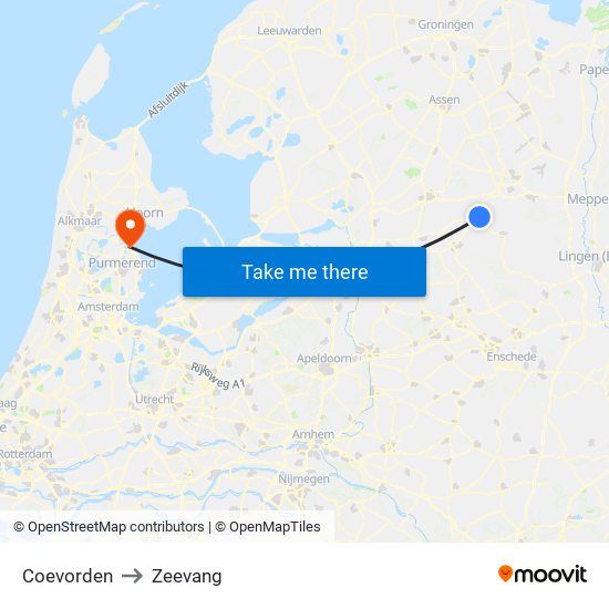 Coevorden to Zeevang map