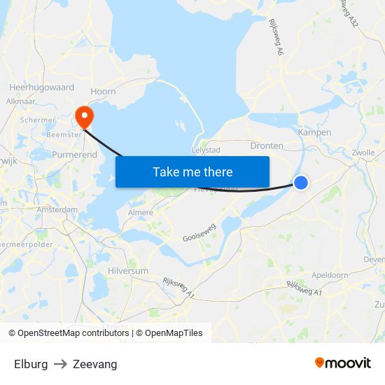 Elburg to Zeevang map