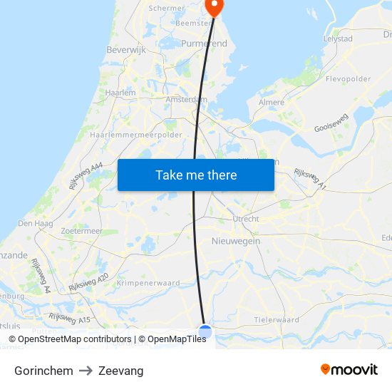 Gorinchem to Zeevang map