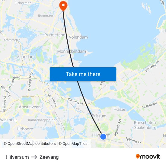 Hilversum to Zeevang map