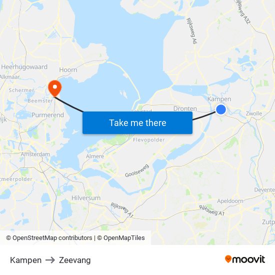 Kampen to Zeevang map