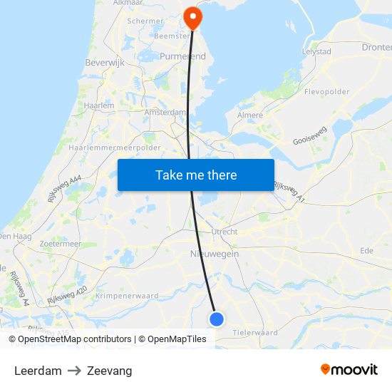 Leerdam to Zeevang map