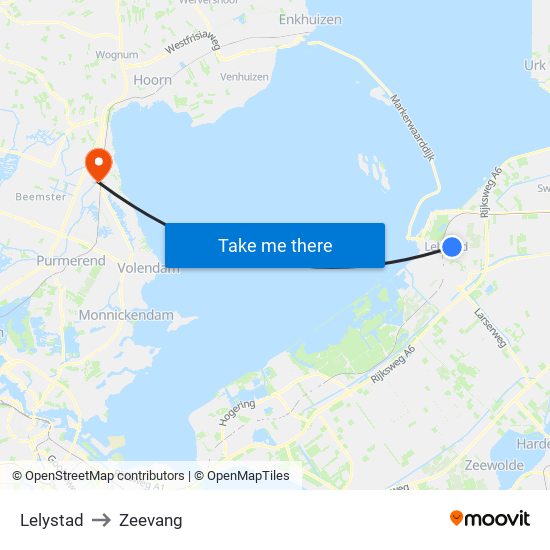 Lelystad to Zeevang map