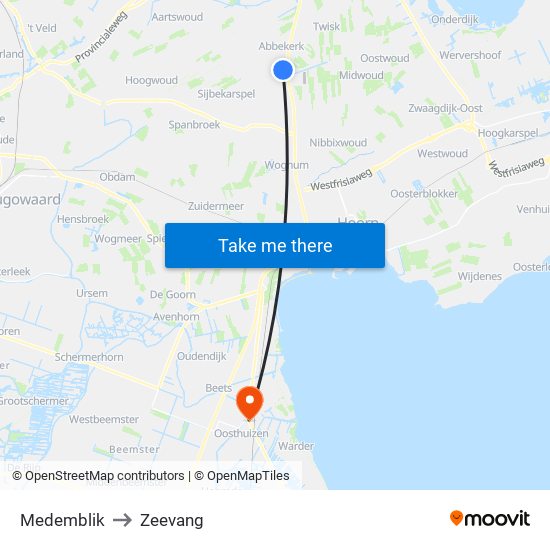 Medemblik to Zeevang map