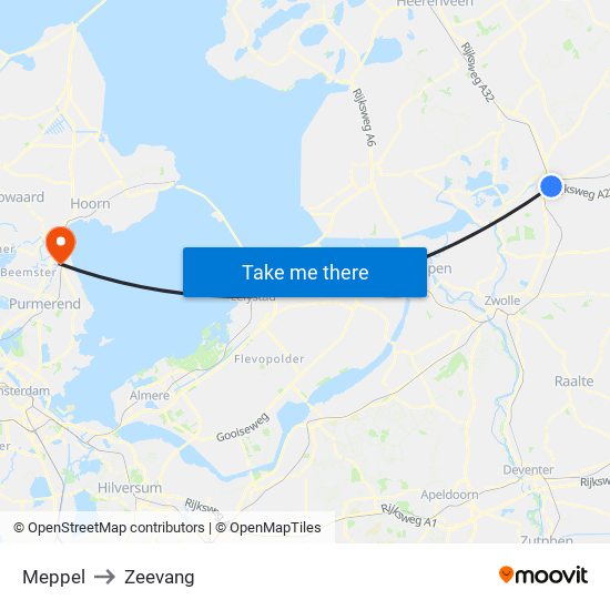 Meppel to Zeevang map