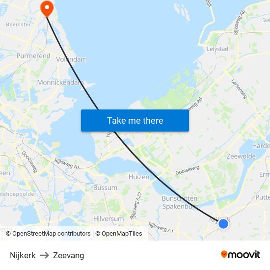 Nijkerk to Zeevang map