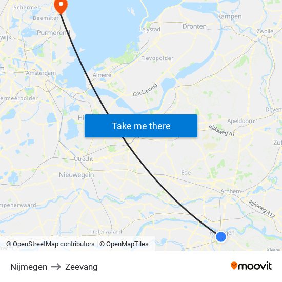 Nijmegen to Zeevang map