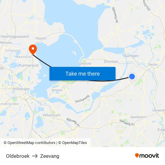 Oldebroek to Zeevang map