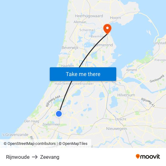 Rijnwoude to Zeevang map