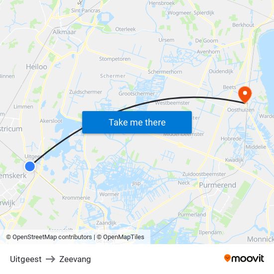 Uitgeest to Zeevang map