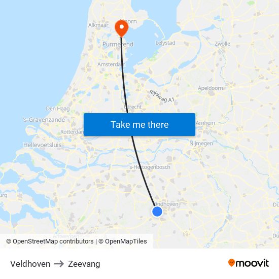 Veldhoven to Zeevang map