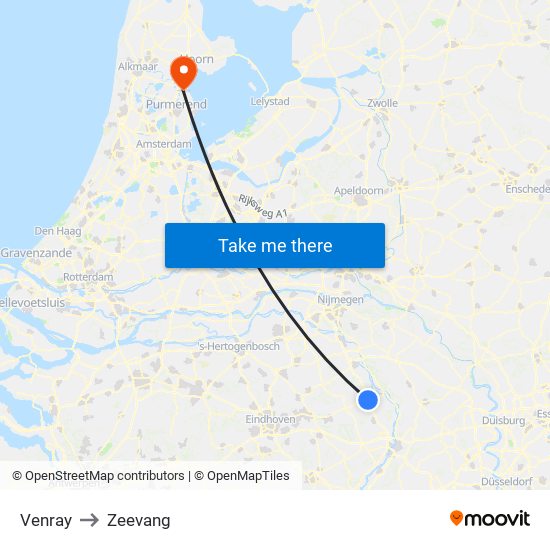 Venray to Zeevang map