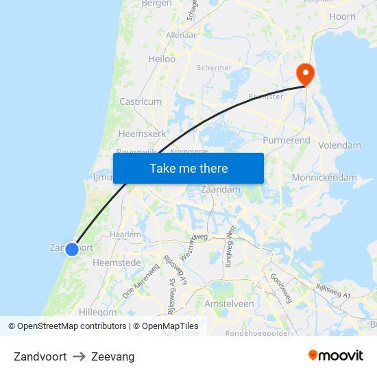 Zandvoort to Zeevang map