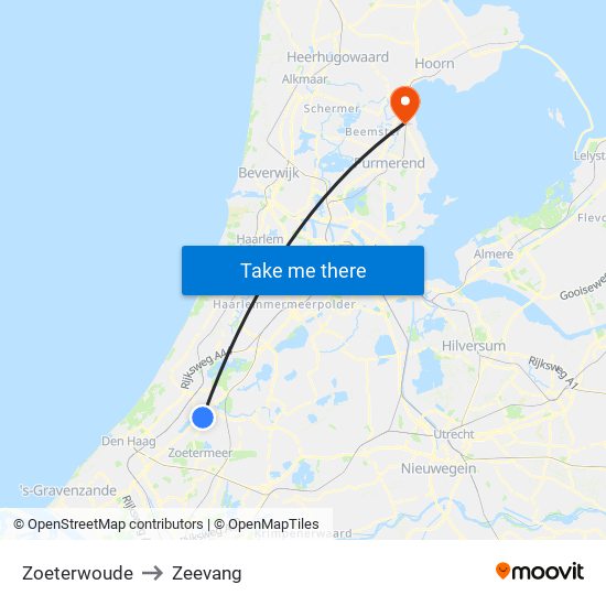 Zoeterwoude to Zeevang map