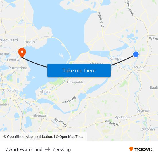 Zwartewaterland to Zeevang map