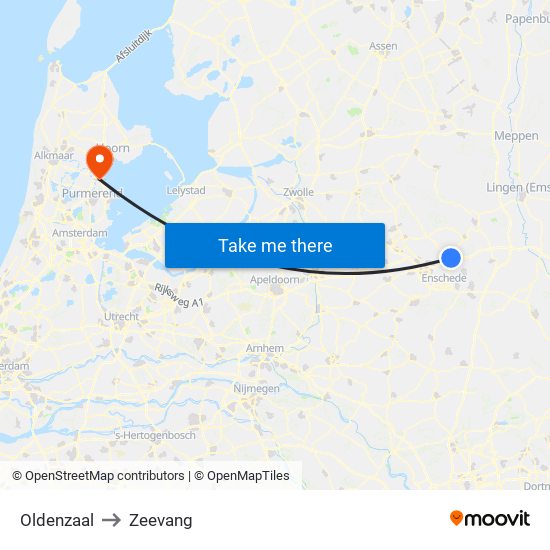 Oldenzaal to Zeevang map