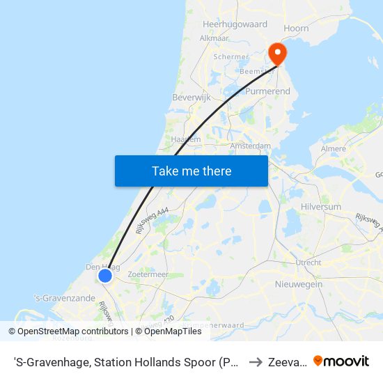 'S-Gravenhage, Station Hollands Spoor (Perron A) to Zeevang map