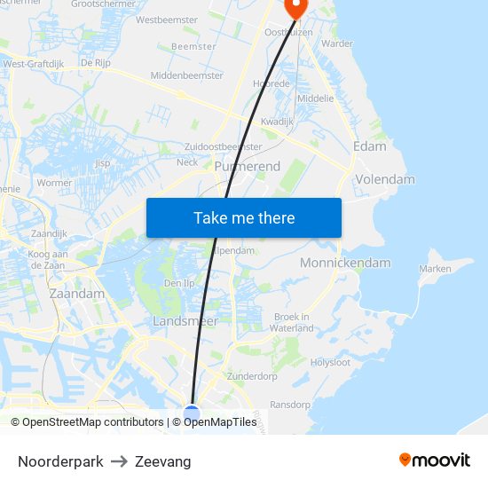 Noorderpark to Zeevang map