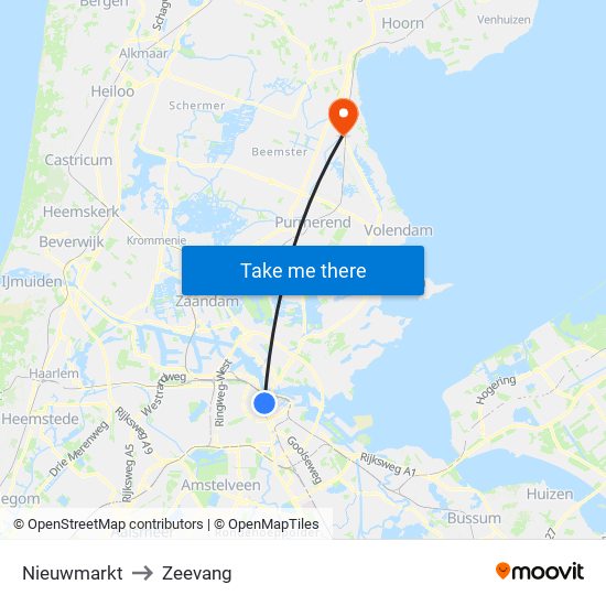 Nieuwmarkt to Zeevang map