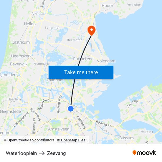 Waterlooplein to Zeevang map