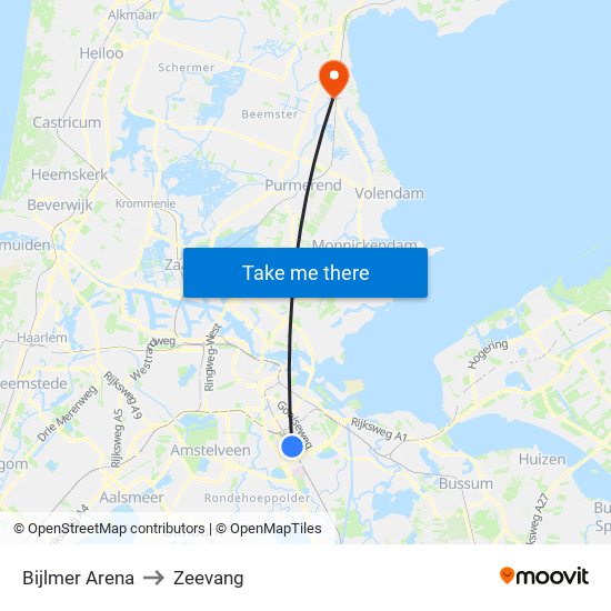 Bijlmer Arena to Zeevang map