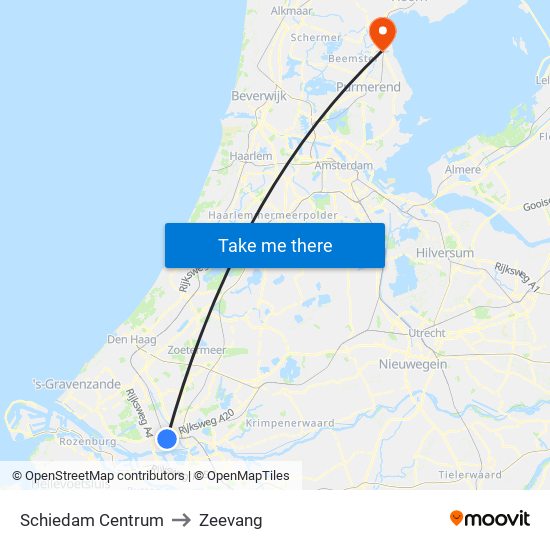 Schiedam Centrum to Zeevang map