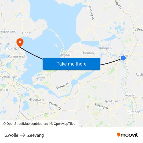 Zwolle to Zeevang map