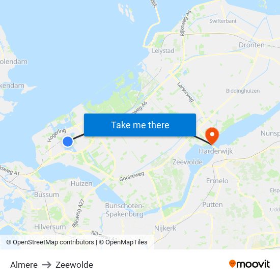 Almere to Zeewolde map