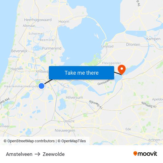 Amstelveen to Zeewolde map